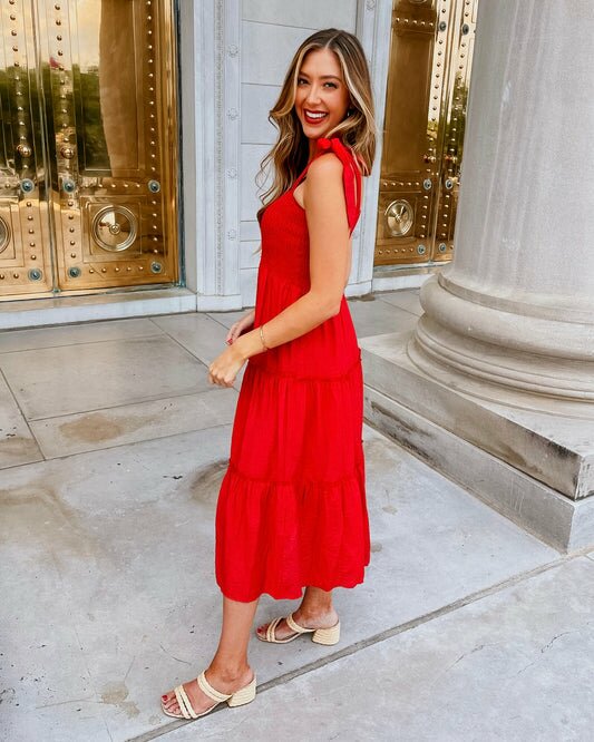 LADY IN RED MIDI DRESS